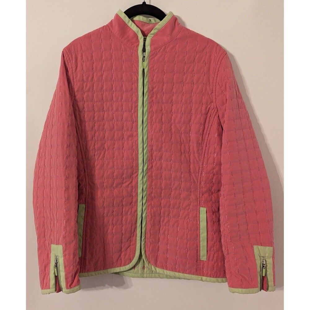 Vintage 80's Carlisle Size 6 Jacket Quilted Hot Pink and Green Prep Preppy